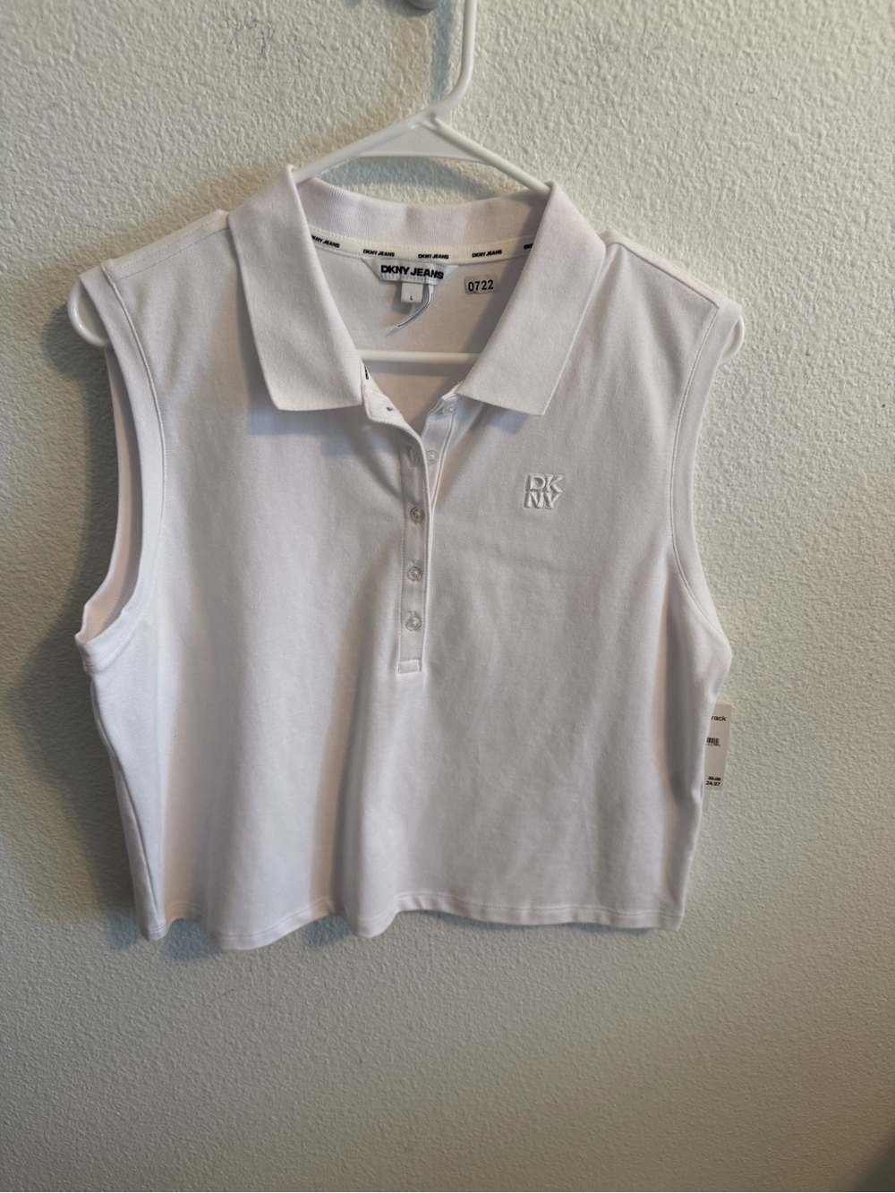 DKNY White Sleeveless Cropped Polo Top